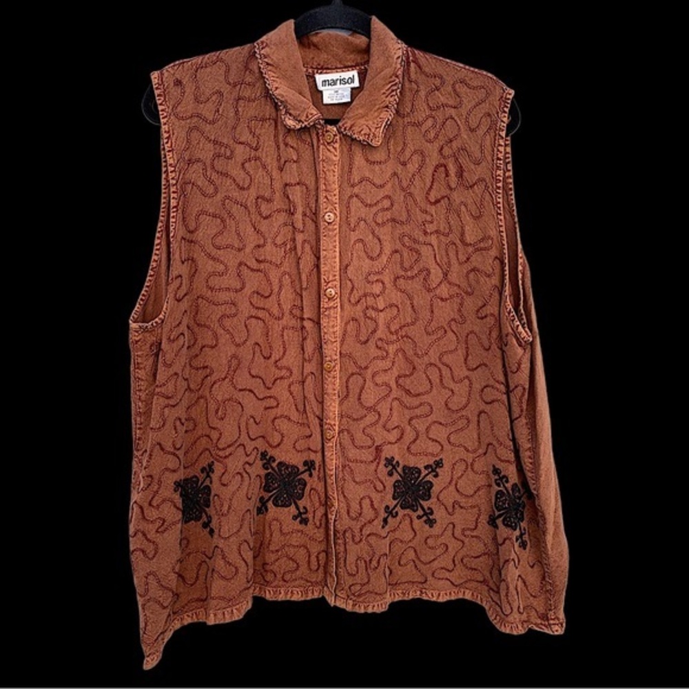 Marisol Embroidered Buttoned Front Vest
